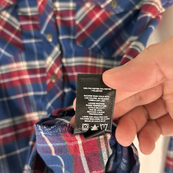 KHUL Flannel Shirt Womens XS Blue Red Plaid Button Up Long Sleeve 100% Polyester - Picture 6 of 8